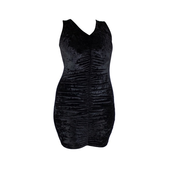 Black Crushed Velvet Mini Dress Goth Style - Picture 1 of 4